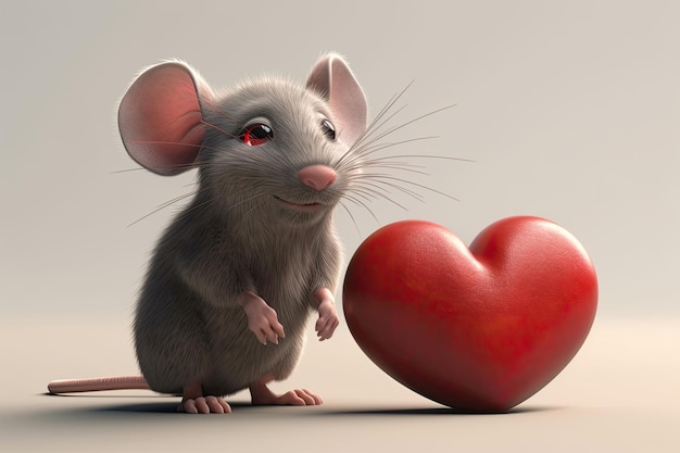 Mouse ao lado de um objeto em forma de coração IA generativa