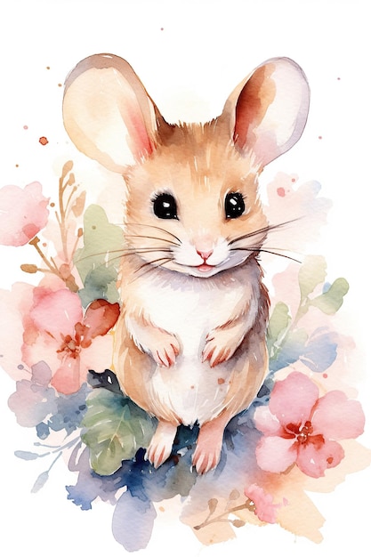 Mouse aquarela clipart bonito isolado no fundo branco com Generative AI Technology