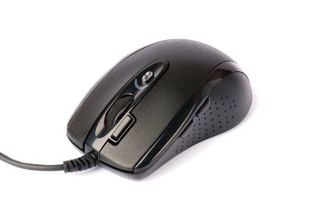 Foto mouse de computador preto isolado no branco