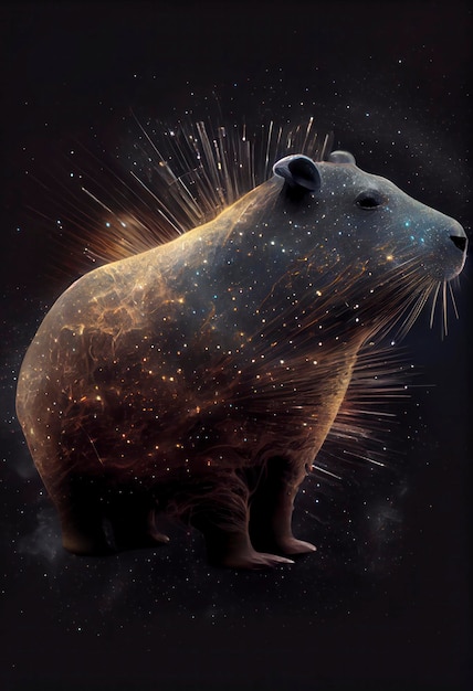 Foto mouse em estrelas da galáxia com estilo iridescente e com formato de cara de rato