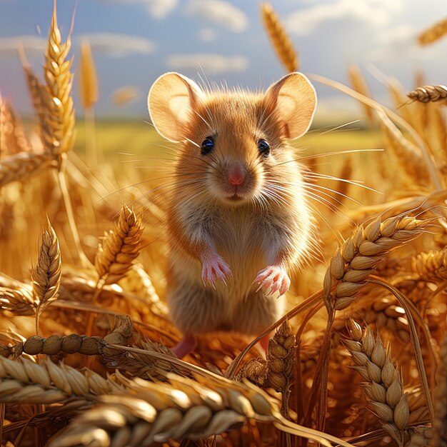 Foto a mouse in a wheat field with a sky in the background