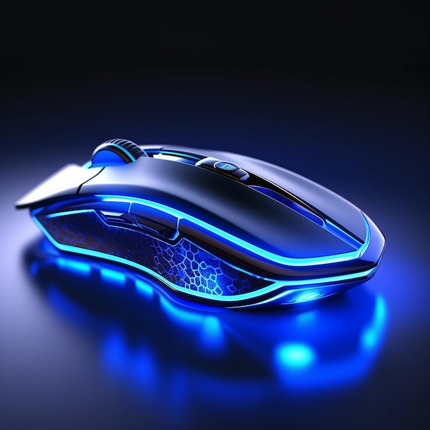 un mouse con una luz azul que dice "microsoft" en él.