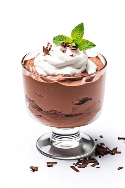 Mousse de chocolate deliciosa em um fundo branco