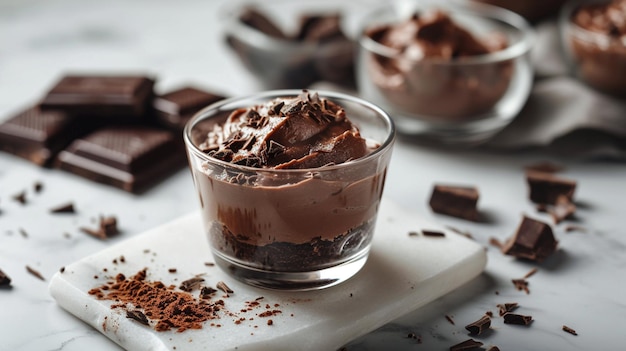 Mousse de chocolate veludo uma nuvem celestial de indulgência textura suave e sedosa rico sabor de cacau