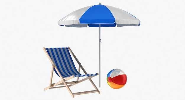 Móveis ao ar livre conjunto de verão cadeira de praia com guarda-chuva e bola modelo 3d