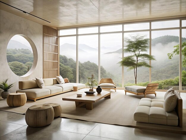móveis grandes no chão da sala de estar no estilo de formas inspiradas na natureza orgânica