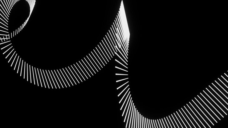 Foto moviendo línea curva 3d de rayas diseño de tira 3d de rayas se mueve con curvas en el espacio animación de doblar cinta de rayas en movimiento