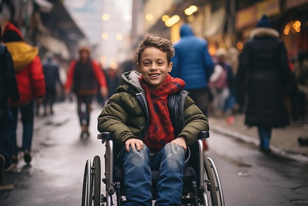movilidad en silla de ruedas valiente determinación adaptativa niño