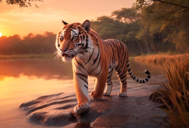 Movimento de tigres na floresta e Design do Dia Mundial da Vida Selvagem