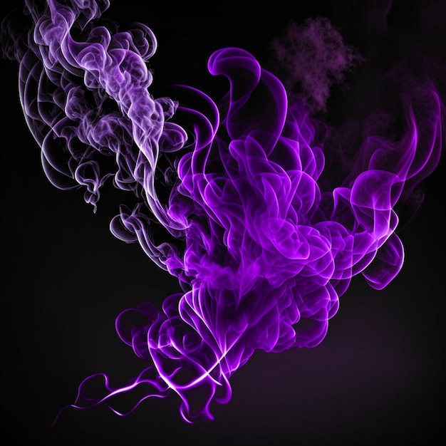 Movimento delicado de fumaça de cigarro roxo em pano de fundo preto