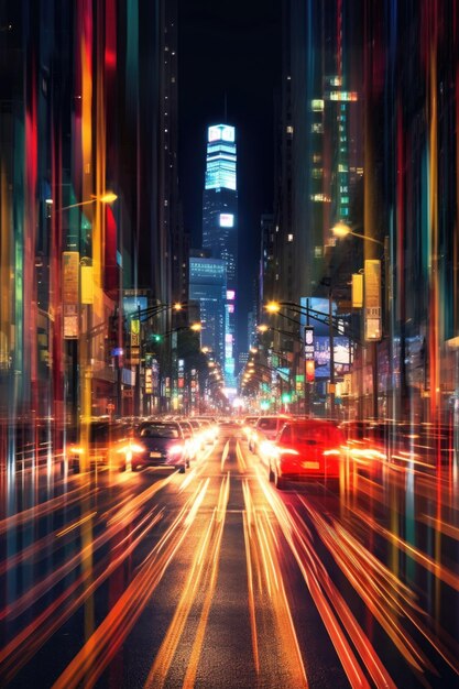 Movimento desfocado das luzes da cidade à noite criado com IA generativa
