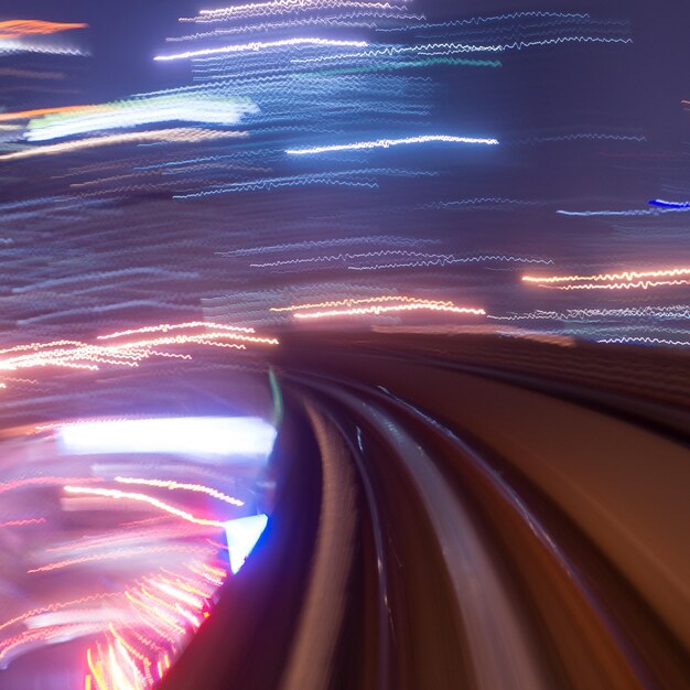 Foto movimiento borroso de rastros de luz en la carretera por la noche