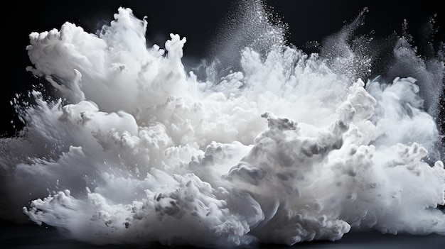 Movimiento de congelación de polvo de color blanco que explota sobre un fondo negro