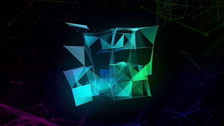 Foto movimiento cuadrado de neón brillante una gran figura geométrica en animación que gira y brilla con