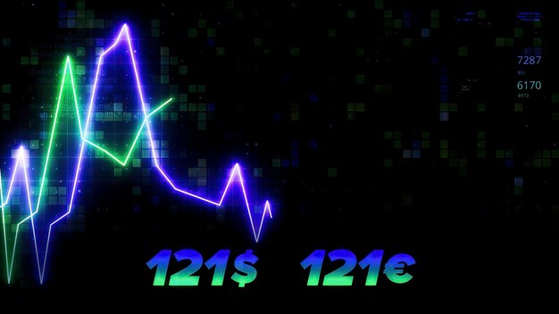 Movimiento del gráfico de divisas el salto del tipo de cambio del dólar y el euro se muestra por líneas de neón brillantes en el