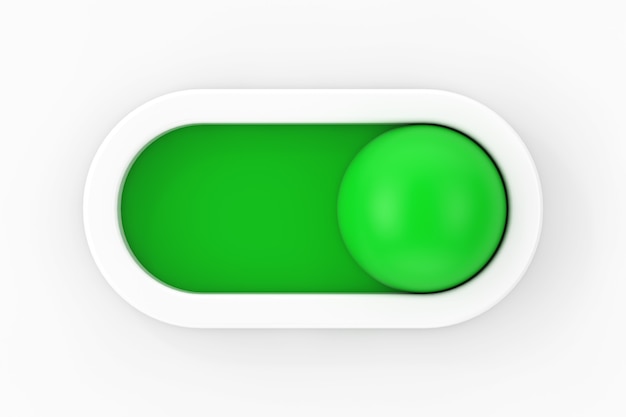 Movimiento moderno en el interruptor de palanca de botón deslizante de bola sobre un fondo blanco. Representación 3D