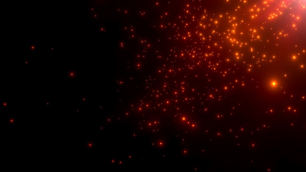 Movimiento de partículas rojas y estrellas en la galaxia, fondo abstracto. Elegante y lujoso estilo de ilustración 3d para plantilla de cosmos y vacaciones
