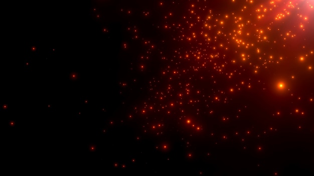 Movimiento de partículas rojas y estrellas en la galaxia, fondo abstracto. Elegante y lujoso estilo de ilustración 3d para plantilla de cosmos y vacaciones