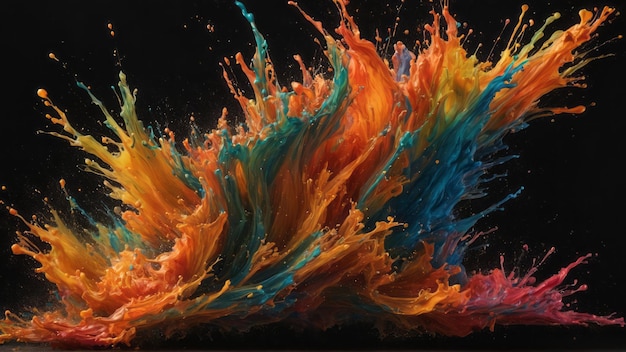 Movimiento de pintura fluida dinámica colorida en arte abstracto negro que captura movimiento y textura