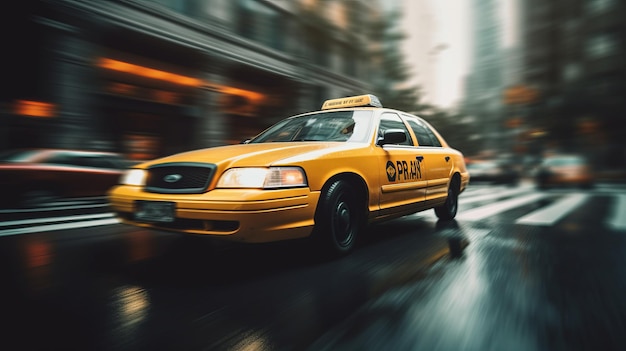 Movimiento rápido en el coche de taxi de la ciudad movimiento borroso AI generado