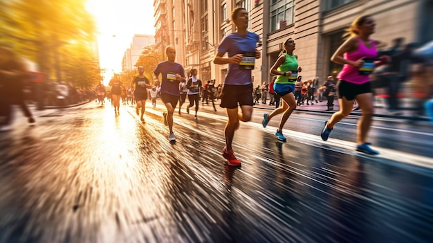 Los movimientos de los corredores de maratón en las calles de la ciudad son confusos GENERAR IA