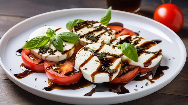 Foto mozzarela com bálsamo e tomates