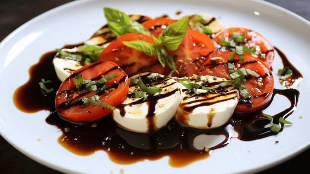 Foto mozzarela com bálsamo e tomates