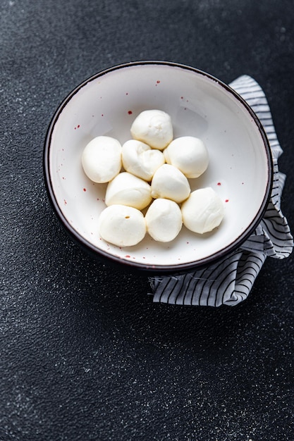 Mozzarella mini fresco dietético refeição saudável dieta ainda vida lanche na mesa cópia espaço comida