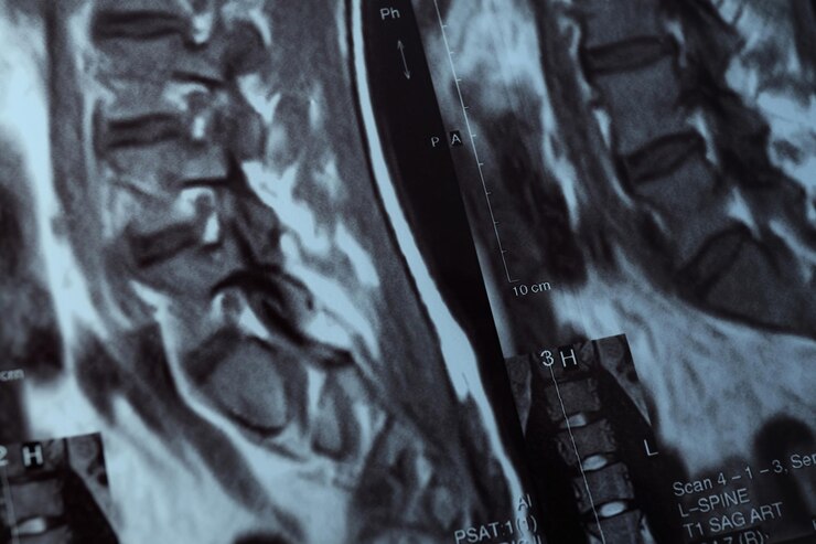 MRI o imágenes por resonancia magnética de la columna vertebral humana