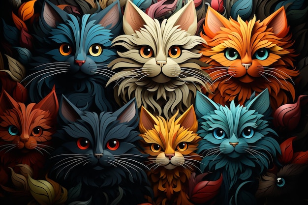 Foto mucha familia de patrones de gatos