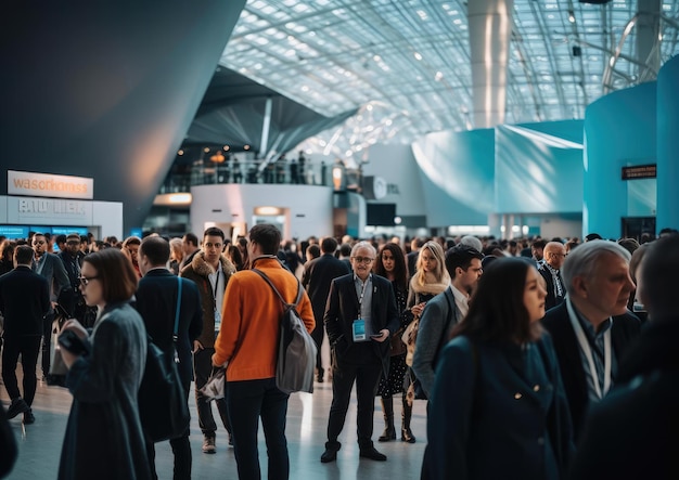 Mucha gente en la exposición de tecnología