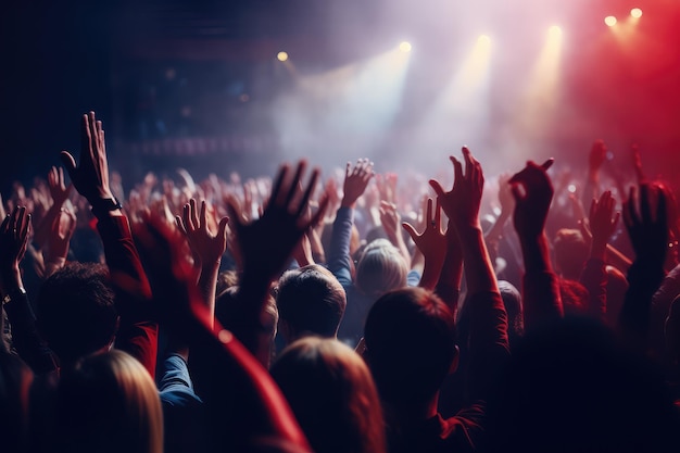 Mucha gente levantó la mano felizmente en la sala de conciertos.