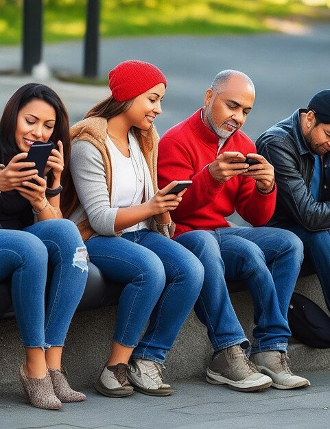 Foto mucha gente utiliza teléfonos inteligentes.