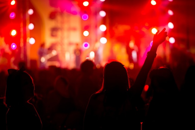 Muchacha divertida mano en concierto