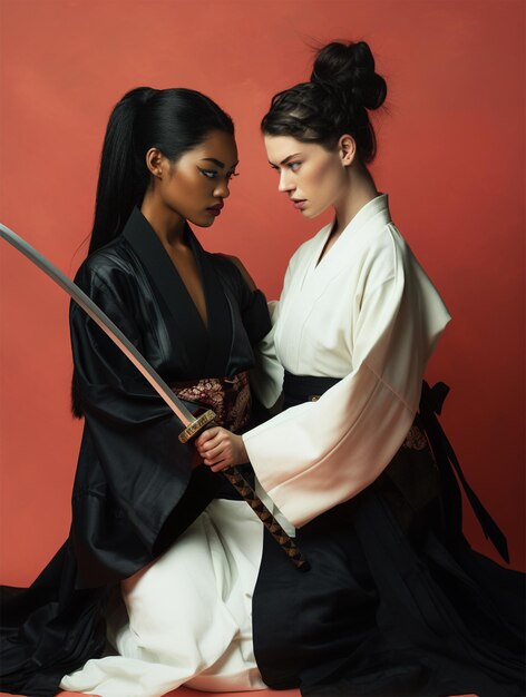 Foto la muchacha geisha samurai.