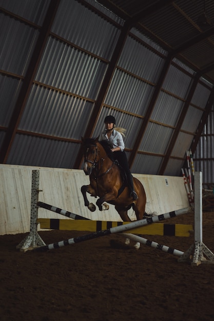 Foto muchacha hermosa que monta un caballo