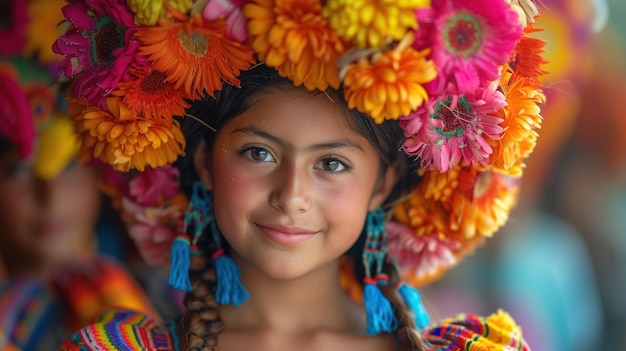 Una muchacha con un tocado de flores