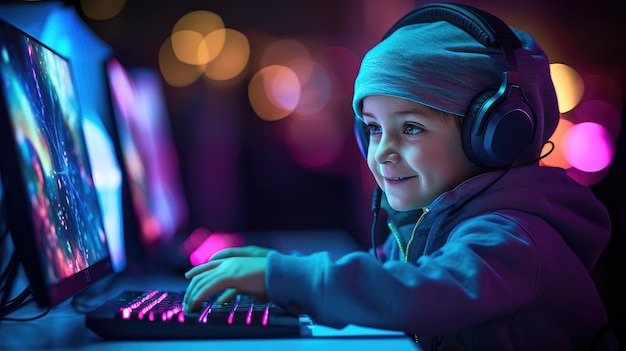 Un muchacho se dedica a jugar videojuegos en múltiples monitores por la noche
