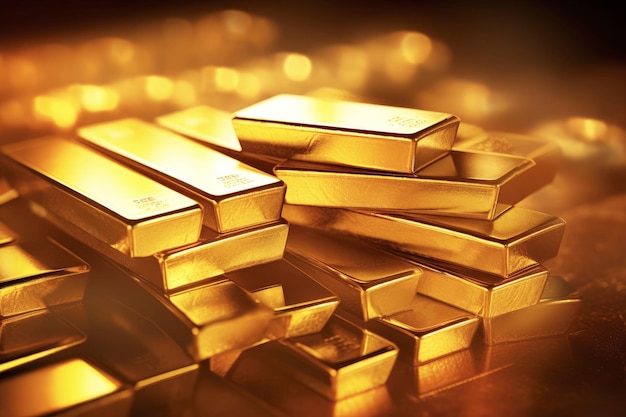 Muchas barras de oro apiladas o ladrillos de oro hacen una fortuna generada