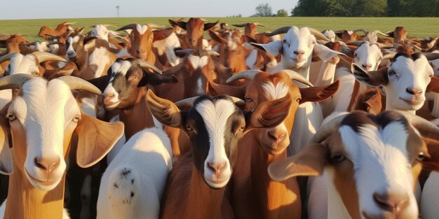 Foto muchas cabras en el parque de hierba