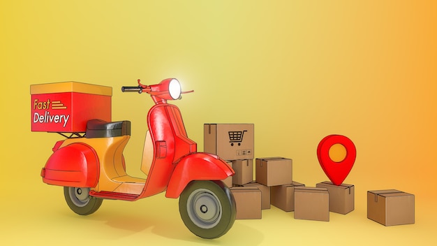 Muchas cajas de paquetería con scooter.