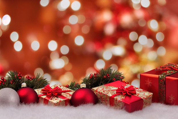 Muchas cajas de regalo para feliz navidad y año nuevo 2023, espectacular celebración con adornos decorativos en el regalo para presentar a familiares y amigos el día de Navidad, ilustración 3D