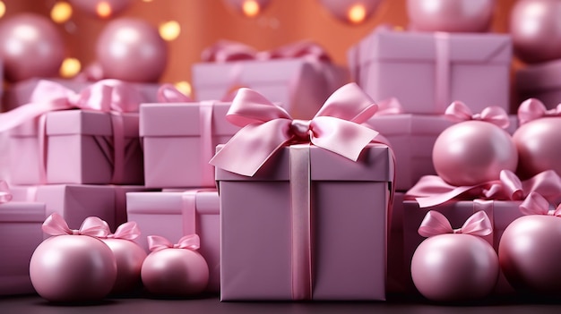 Muchas cajas de regalo rosas IA generativa