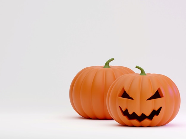 Muchas calabazas de Halloween en una fila aislada en la representación 3d del fondo