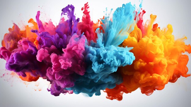 Muchas explosiones de pólvora coloridas en fondo blanco Manchas de pintura multicolor