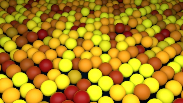Muchas filas de esferas coloridas abstractas fondo isométrico representación 3D generada por computadora moderna