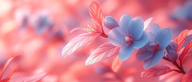 muchas flores azules que están en un fondo rosa