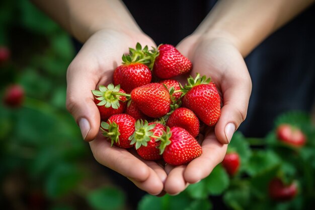 Muchas fresas frescas a la mano.