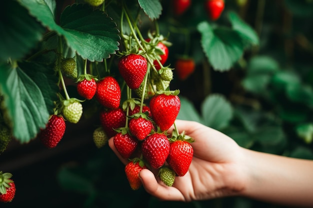 Muchas fresas frescas a la mano.