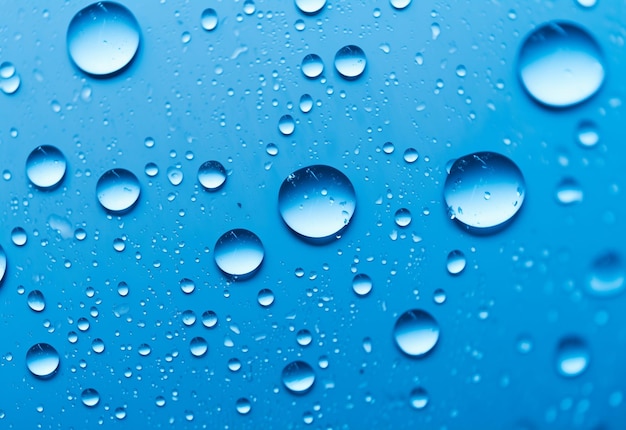 Muchas gotas de agua en el fondo de textura azul